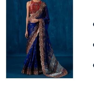 Royal Blue and Red Embroidered Saree
